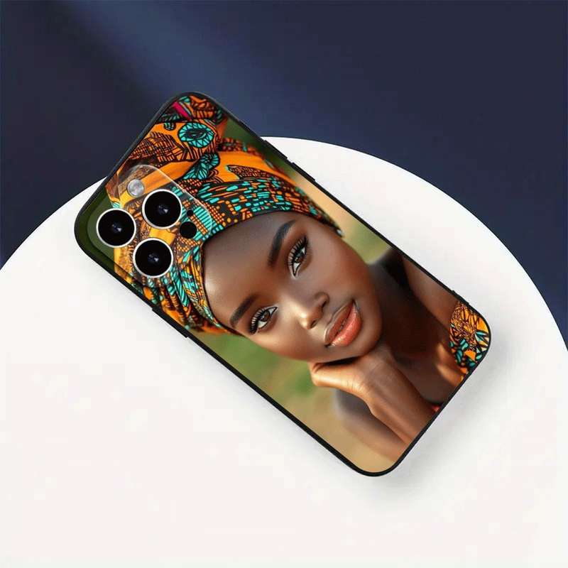 1Pc Black For iPhone 14 Plus African Woman Headwrap Mobile Phone Case