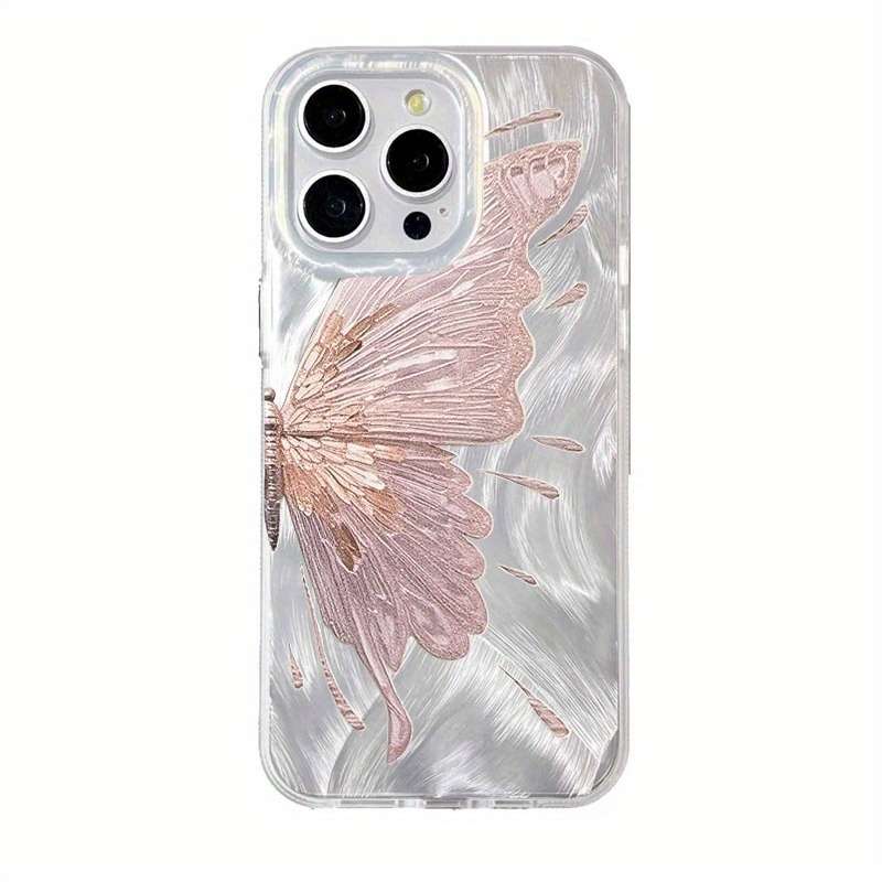 1Pc White For iPhone X XS Feather Like Pink Butterfly Phone Case
