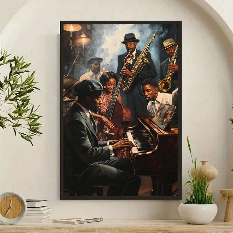 1pc  African American Jazz Band Canvas Poster Frameless Wall Art Vintage Style Musician Print