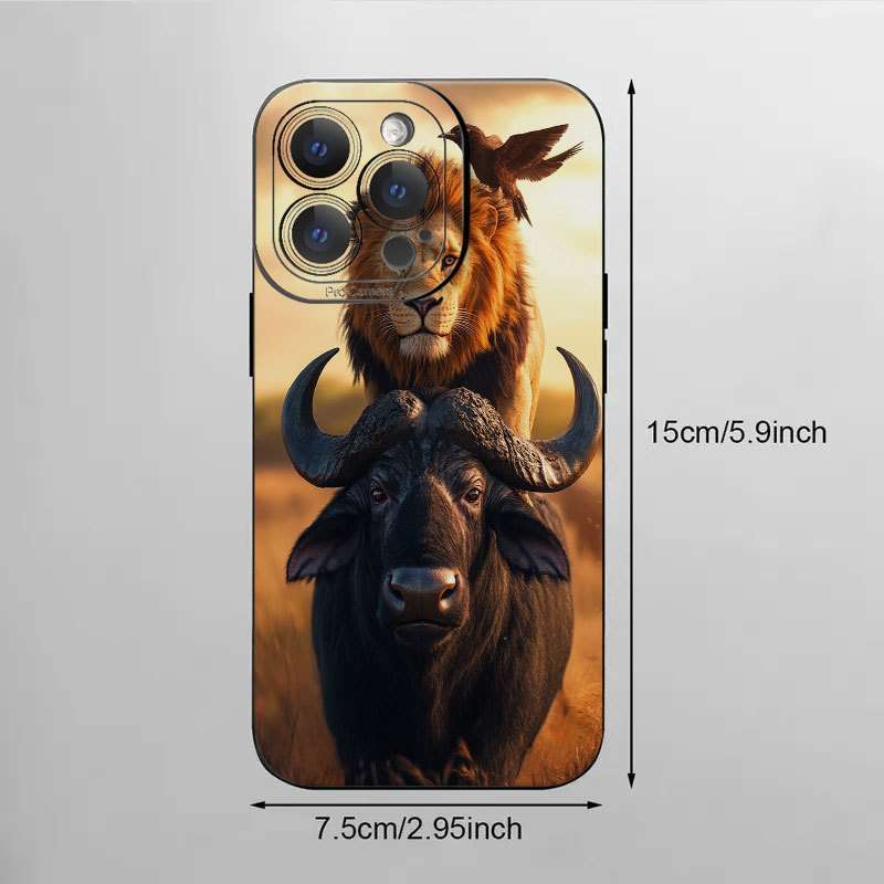 1Pc Black For iPhone XR African Lion Buffalo Phone Case