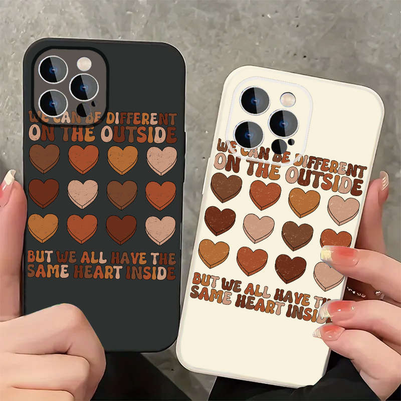 1Pc Black For iPhone 15 Pro Same Heart Pattern Phone Case