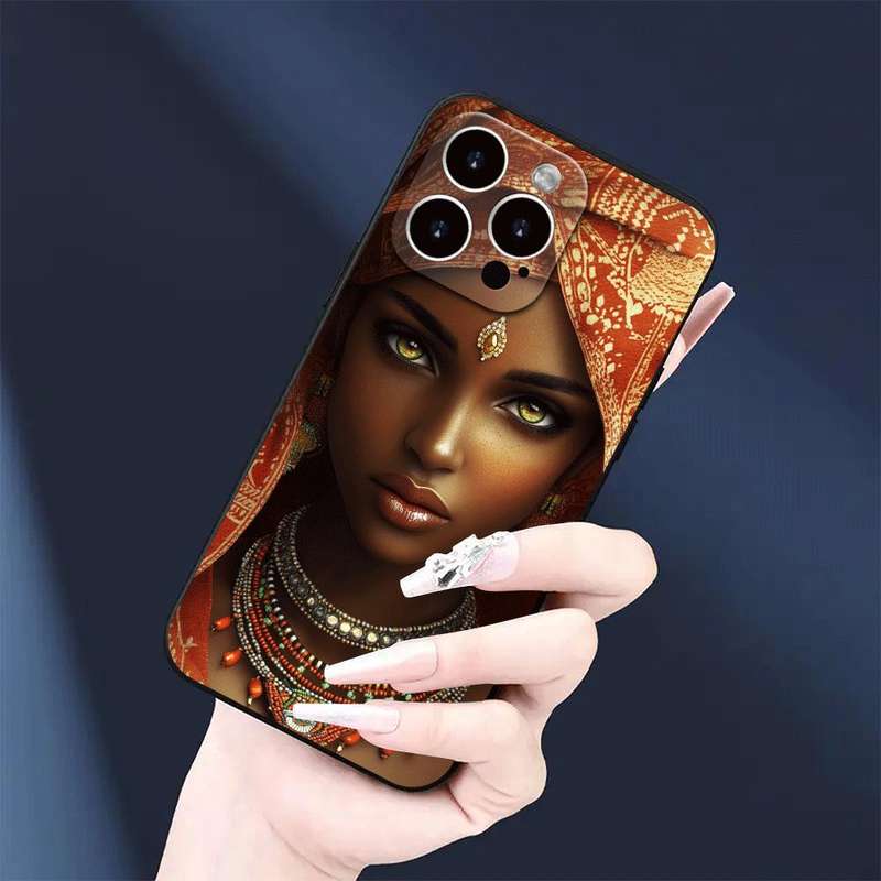 1Pc Black For iPhone 15 Pro Max Classic African Woman Phone Case