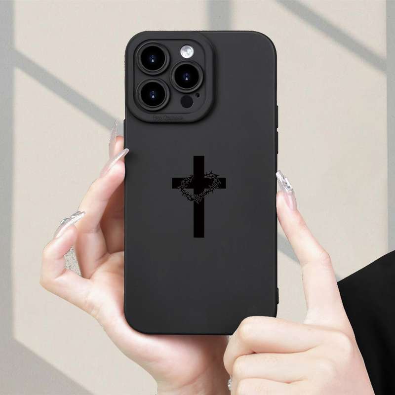 1Pc Black For iPhone 13 Mini Cross Garlands Pattern Phone Case