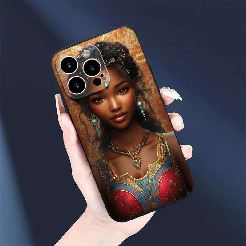 1Pc Black For iPhone 15 Pro African Woman Traditional Dress Phone Case
