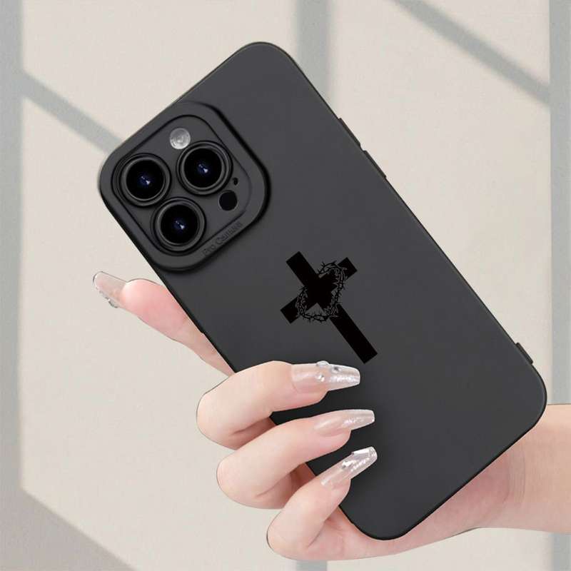 1Pc Black For iPhone 13 Mini Cross Garlands Pattern Phone Case