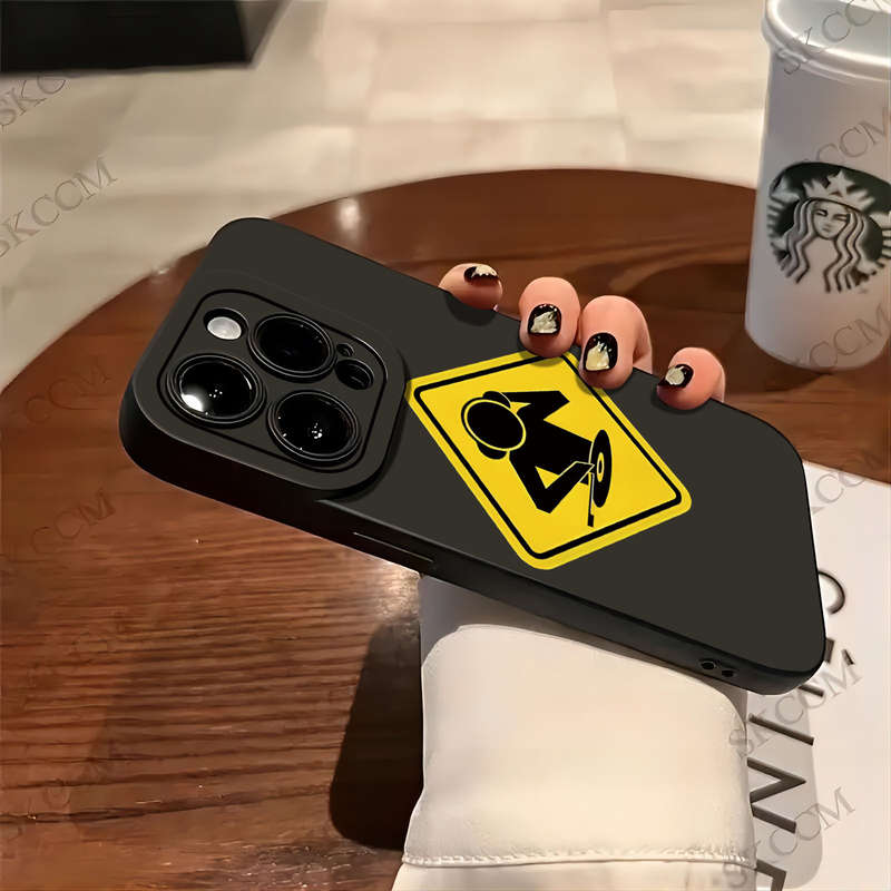 1Pc Black For iPhone XR Cartoon Safety Signs Phone Case