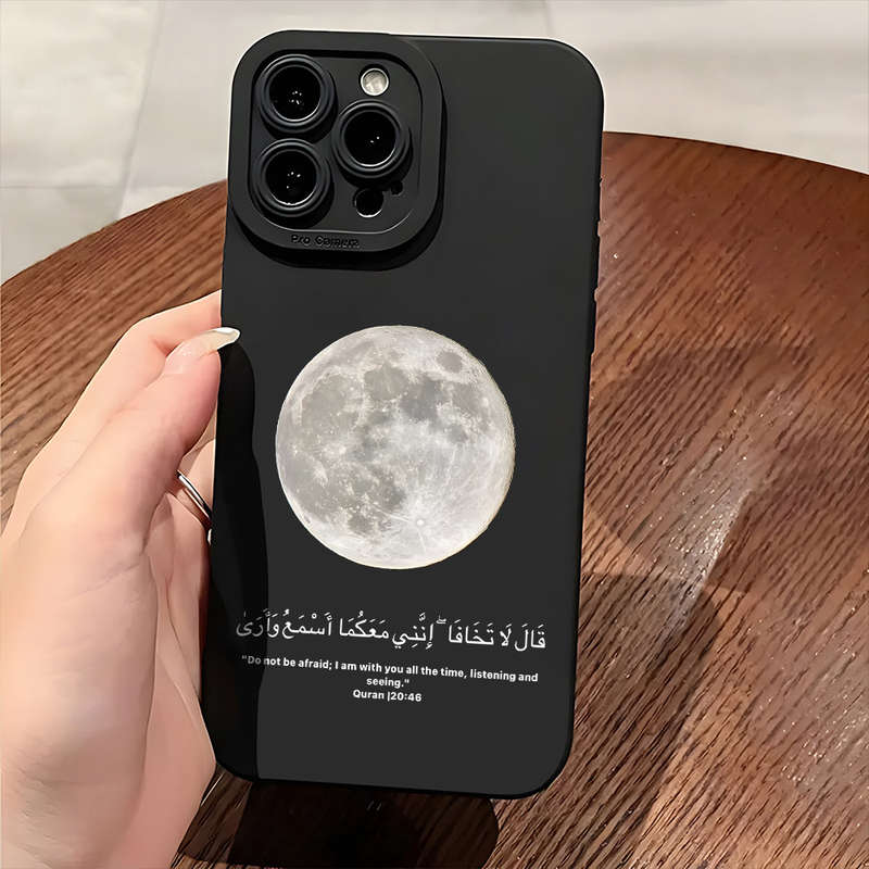 1Pc Black For iPhone 15 Plus Moon Design Phone Case