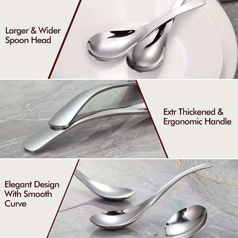 6pcs Heavy Duty Stainless Steel Spoon Set Classic Design Dishwasher Washable Easy To Clean