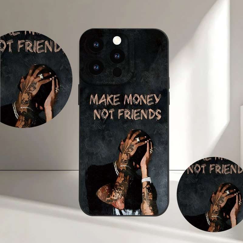 1Pc Black For iPhone 15 Pro Max Make Money Not Friends Phone Case