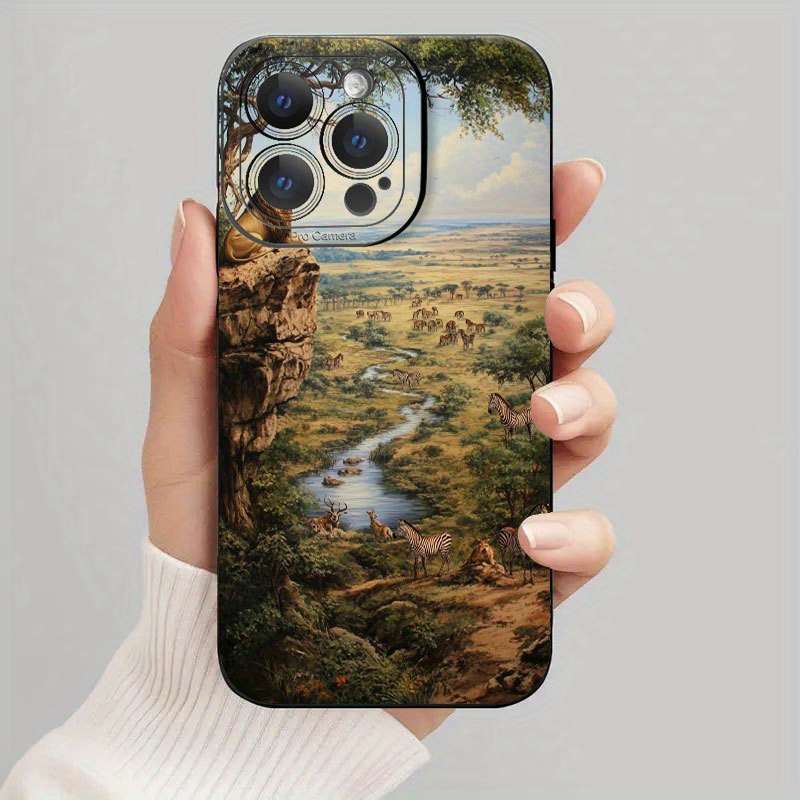 1Pc Black For iPhone 11 Pro Max Wildlife African Savanna Phone Case