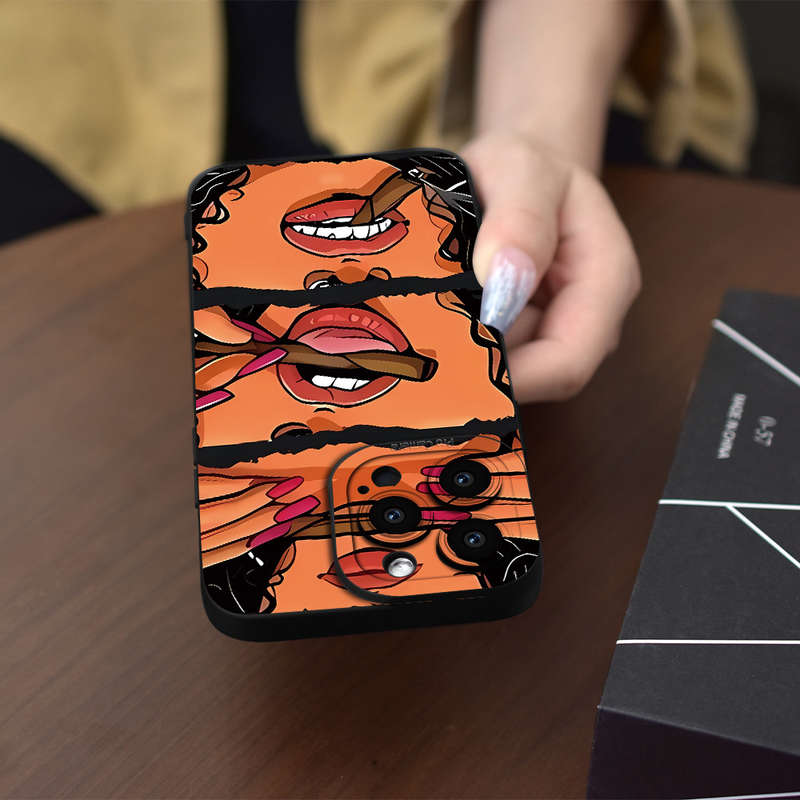 1Pc Black For iPhone 15 Plus Unique Cartoon Design Phone Case