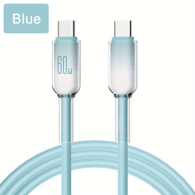 1pc 100cm 60W Crystal Clear Mobile Type-C Fast Charging Data Cable Suitable for iPhone 15 16 Se