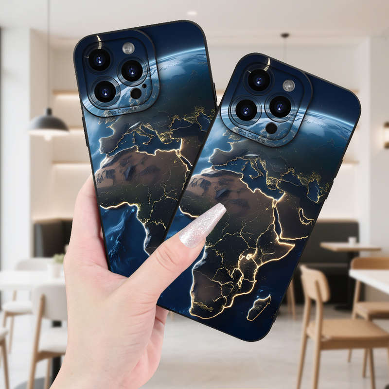 1Pc Black For iPhone 16 Plus Night View of Earth Phone Case