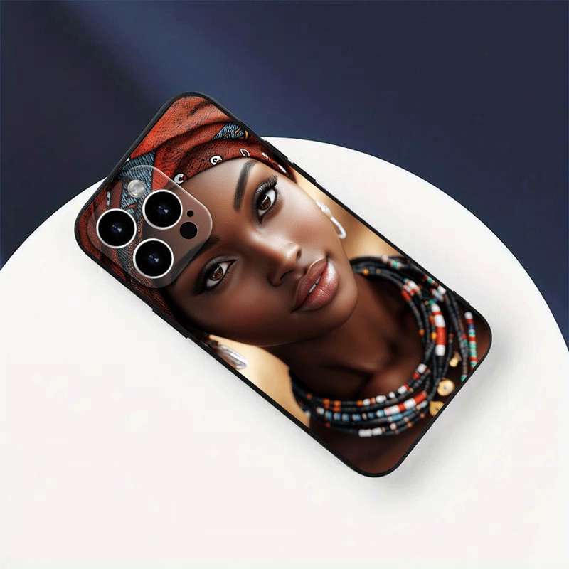 1Pc Black For iPhone 15 African Woman Phone Case