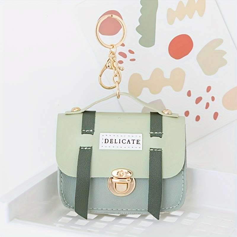 1pc Cute Female Creative Mini Compact Coin Purse Bag Small Wallet with Lock and Keychain Pendant