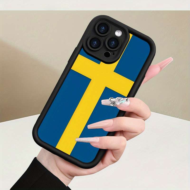 1Pc Black For iPhone XR Swedish Flag Design Phone Case