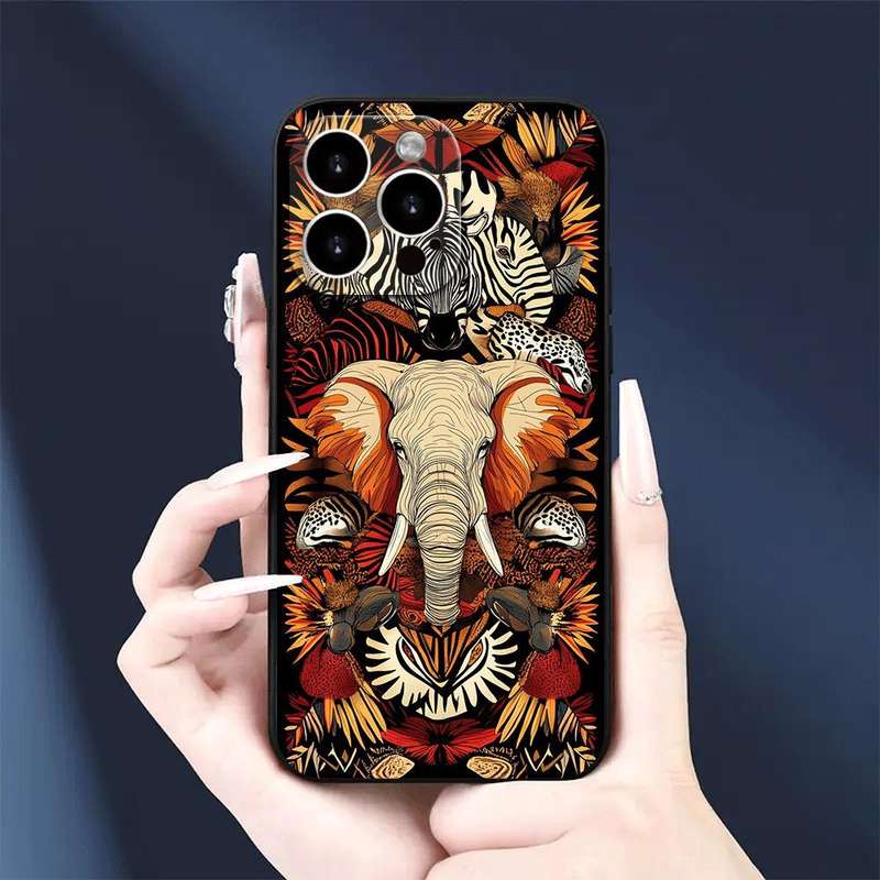 1Pc Black For iPhone 13 African Wildlife Phone Case