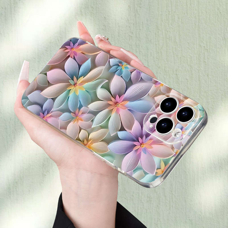 1Pc Transparent For iPhone 7 8 SE2 SE3 Beautiful Flower Phone Case