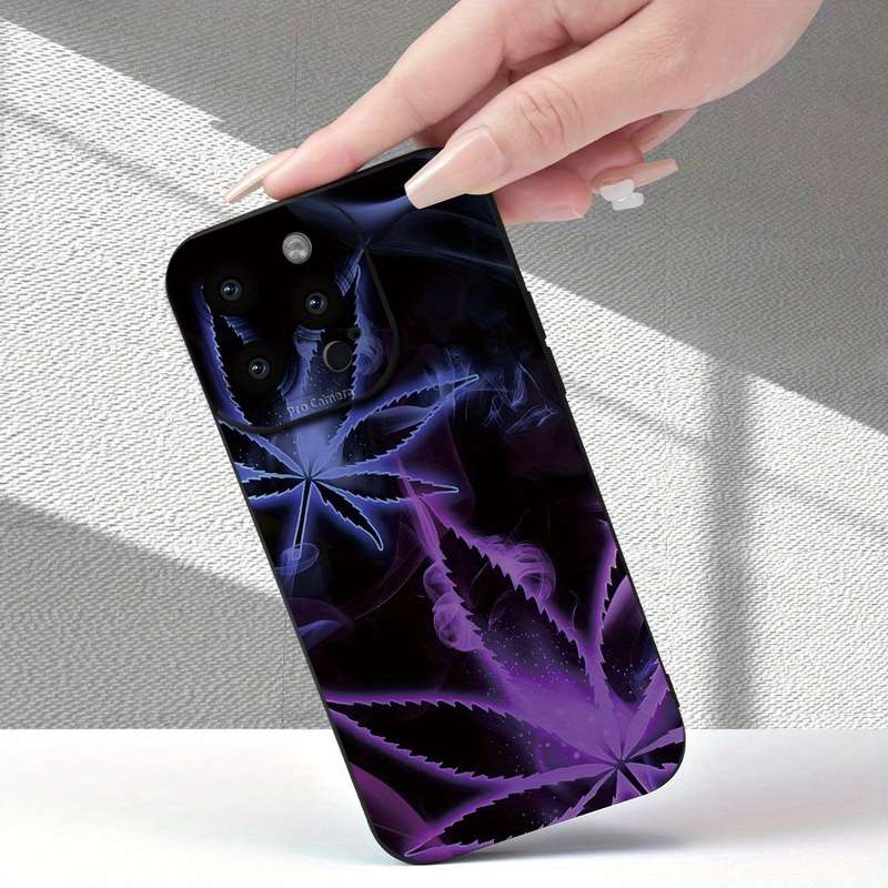 1Pc Black For iPhone XS Max Purple Leaf Smoke Pattern Phone Case