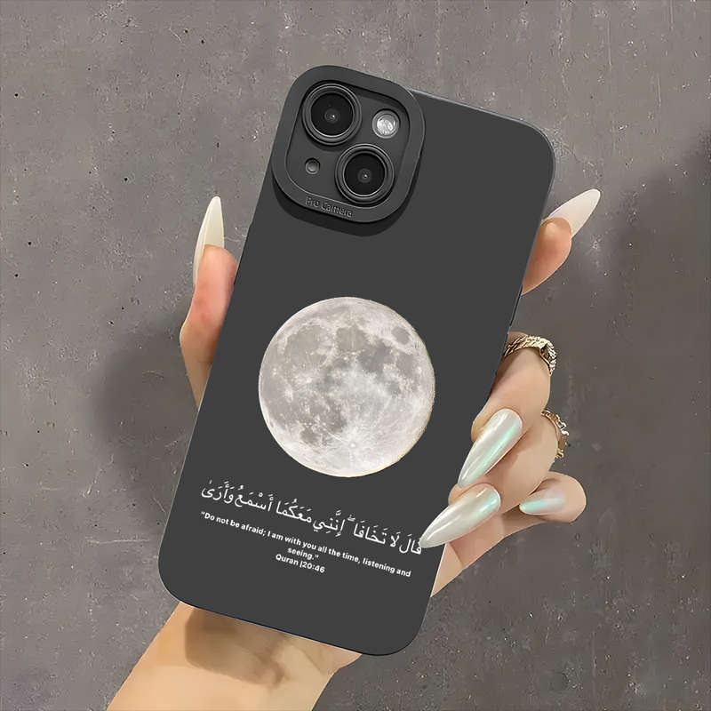 1Pc Black For iPhone 15 Plus Moon Design Phone Case