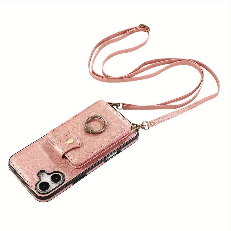 1Pc Rose Golden For iPhone 16 Plus Protective Case Wallet Phone Case