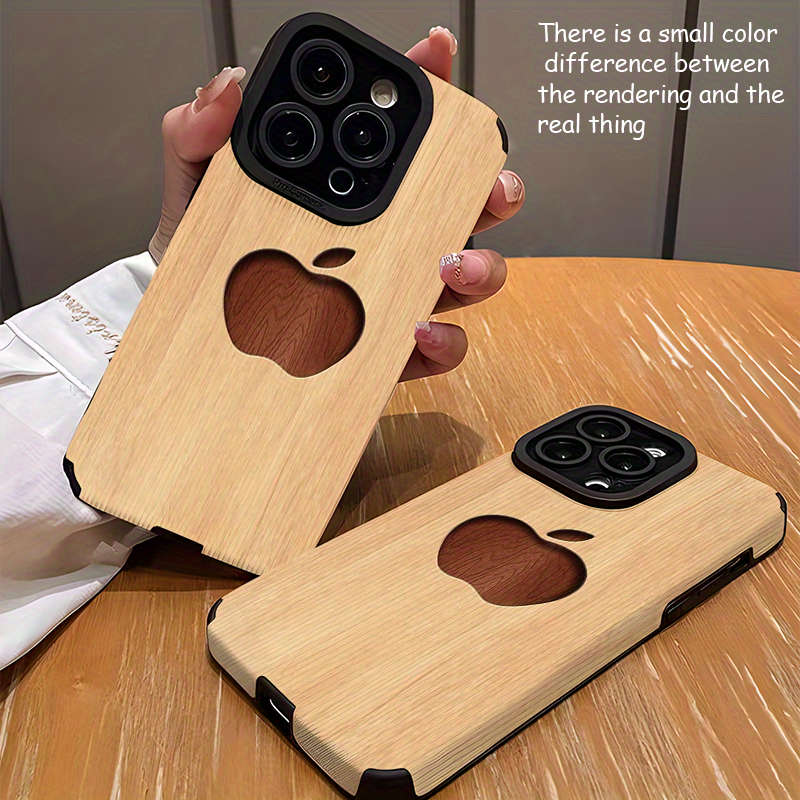1Pc Mixed Color  For iPhone 12 Pro Apple Logo Wood Grain Phone Case