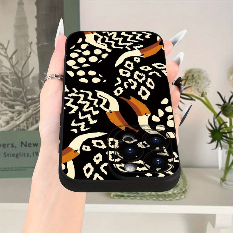 1Pc Black For iPhone 16 Plus African Style Feather Phone Case