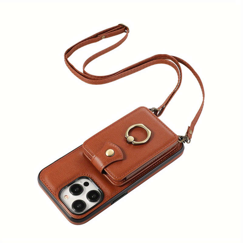 1Pc Brown For iPhone 15 Pro Max Protective Case Wallet Phone Case