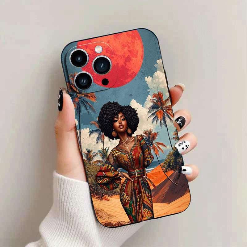 1Pc Black For iPhone 15 African Girl Phone Case