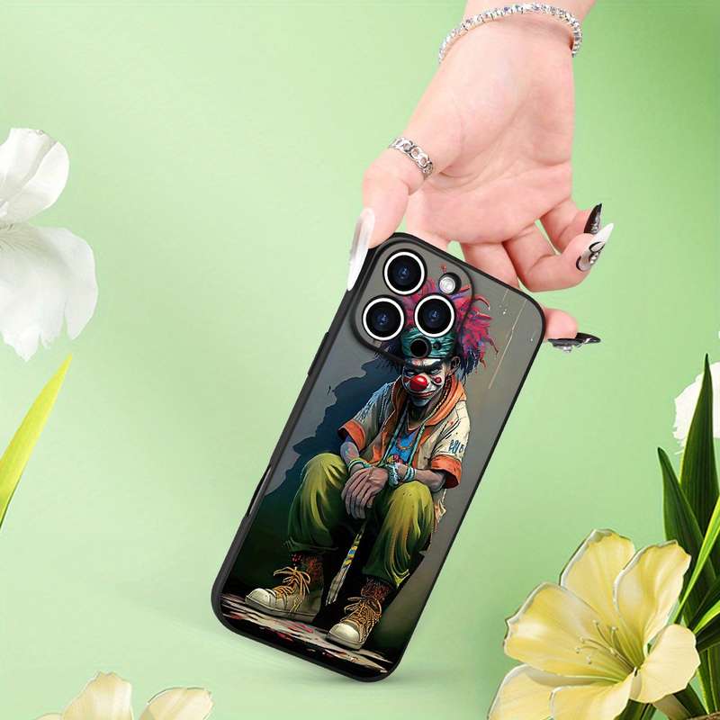 1Pc Black For iPhone 16 Plus Hip Hop Clown Pattern Phone Case