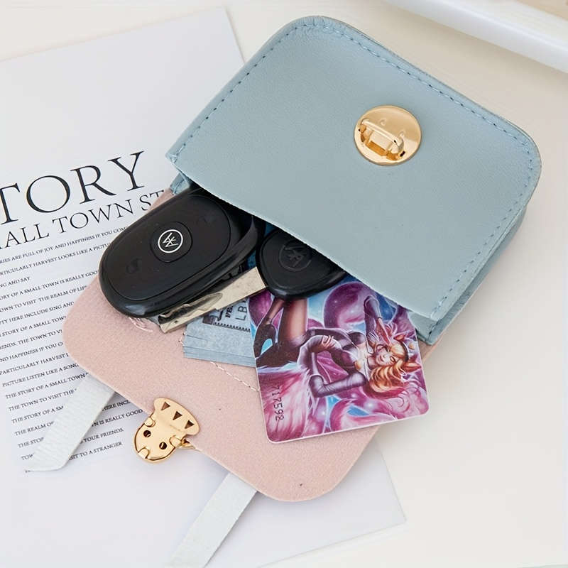 1pc Cute Female Creative Mini Compact Coin Purse Bag Small Wallet with Lock and Keychain Pendant