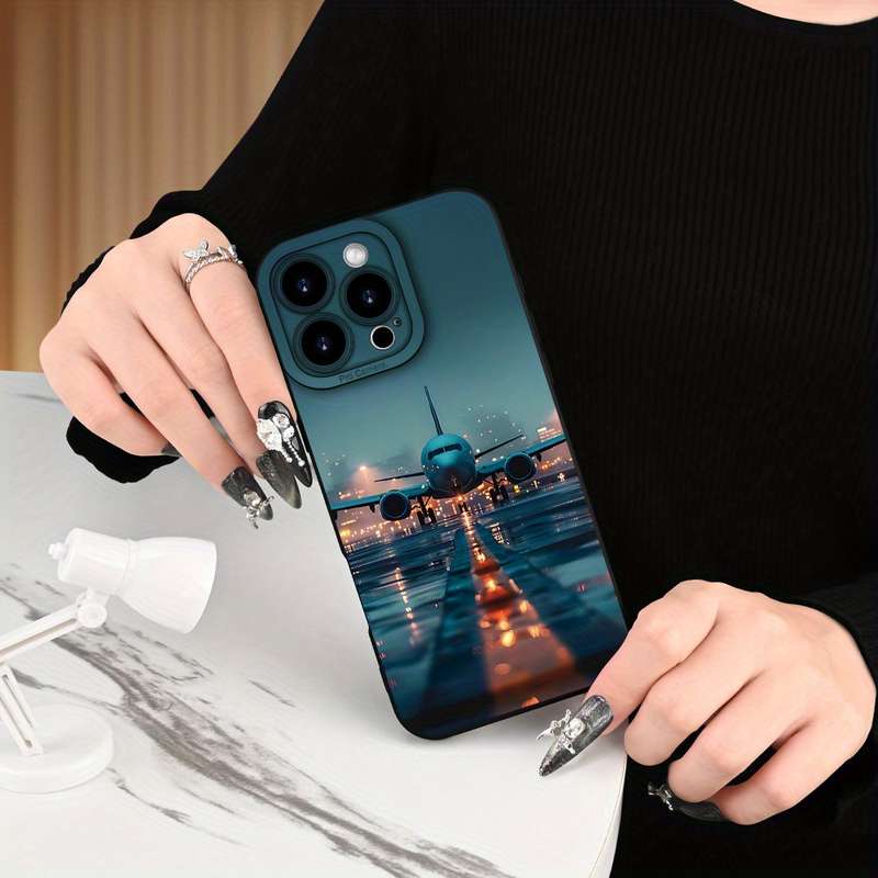 1Pc Black For iPhone 14 Plus Airplane Pattern Phone Case