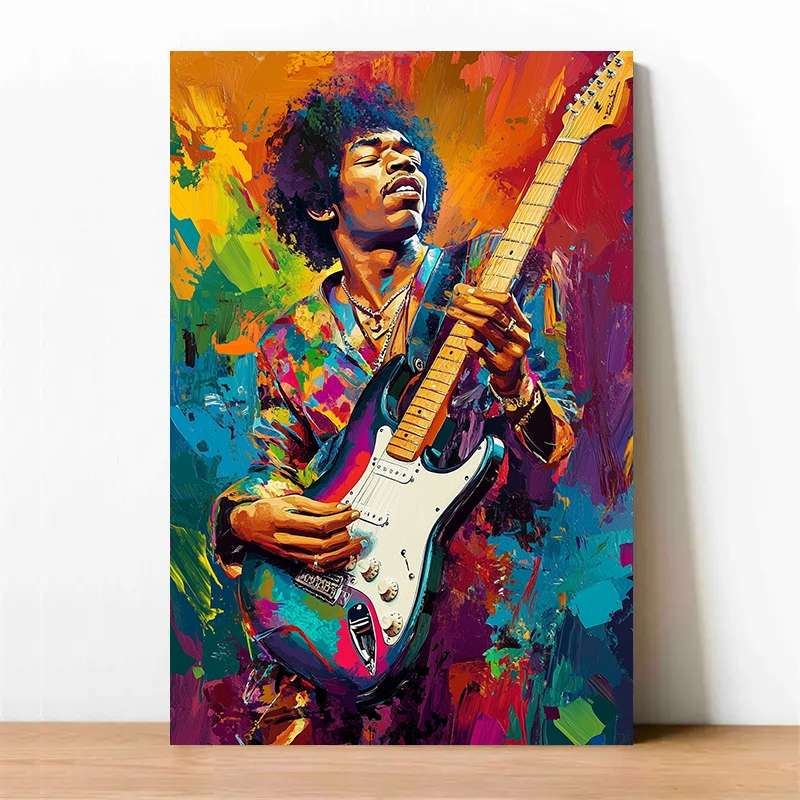 1pc  Vibrant Jimi Hendrix-Inspired Guitar Canvas Art Poster Unframed Wall Decor for Living Roo