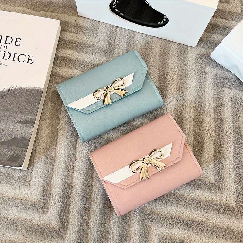 1pc 2025 New Fashion Short Wallet for Women with Magnetic Closure Multiple Card Slots Bowknot De