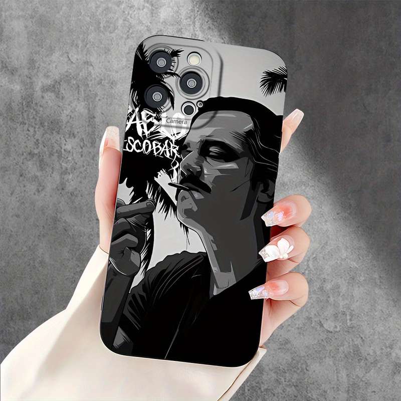 1Pc Black For iPhone 14 Pro Max Smoking Man Pattern Phone Case