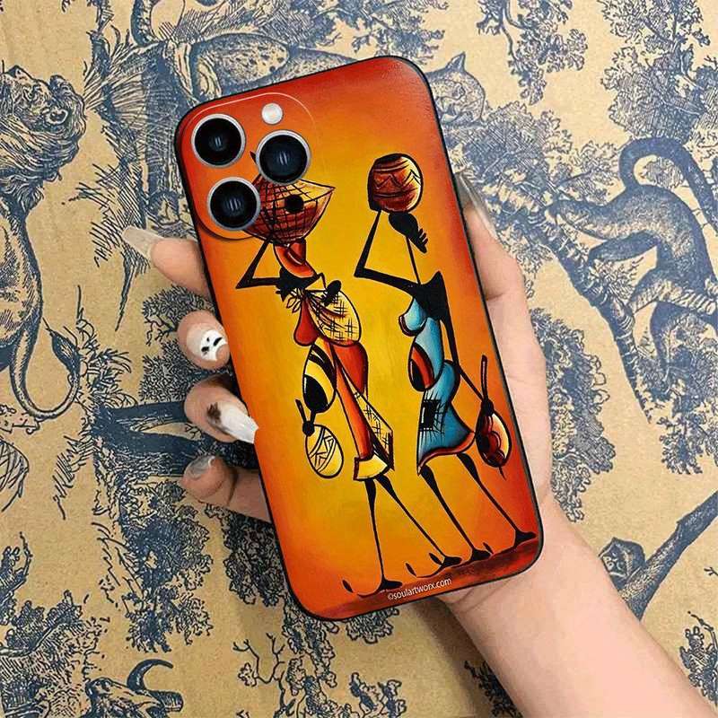 1Pc Black For iPhone 14 Pro Max African Design Phone Case