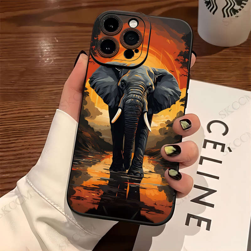 1Pc Black For iPhone XR African Elephants Phone Case