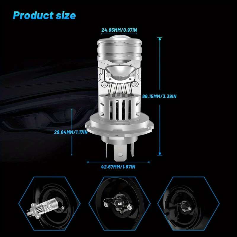 2pcs H4 LED Headlight Bulbs 12V Super Bright 6500K White Turbo Mini Diode Automotive