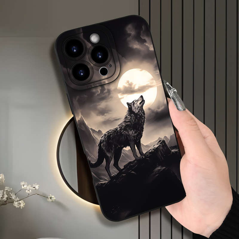 1Pc Black For iPhone 7 Plus 8 Plus Wolf Howl Pattern Phone Case
