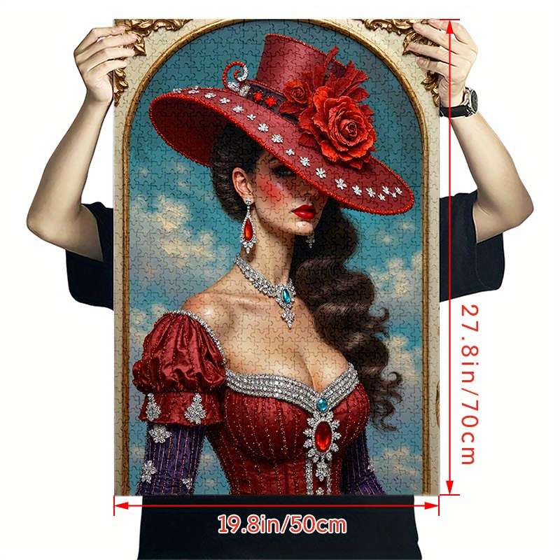 1000pcs Red Hat Women'S Paper Jigsaw Puzzle Large Jigsaw Puzzle Toy Adult Game Gift F