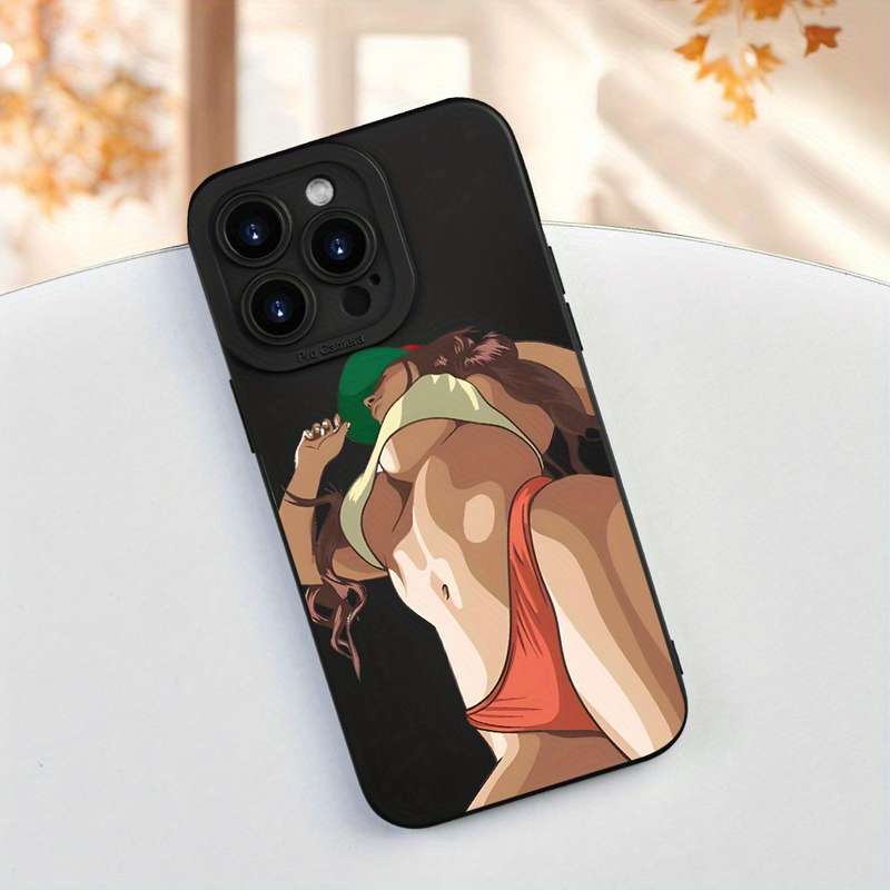 1Pc Black For iPhone 13 Mini Trendy Patterned Phone Case
