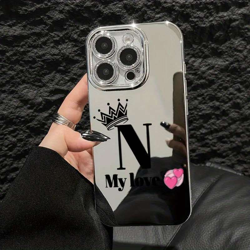 1Pc Mixed Color For iPhone 16e Love Crown Letter N Pattern Phone Case