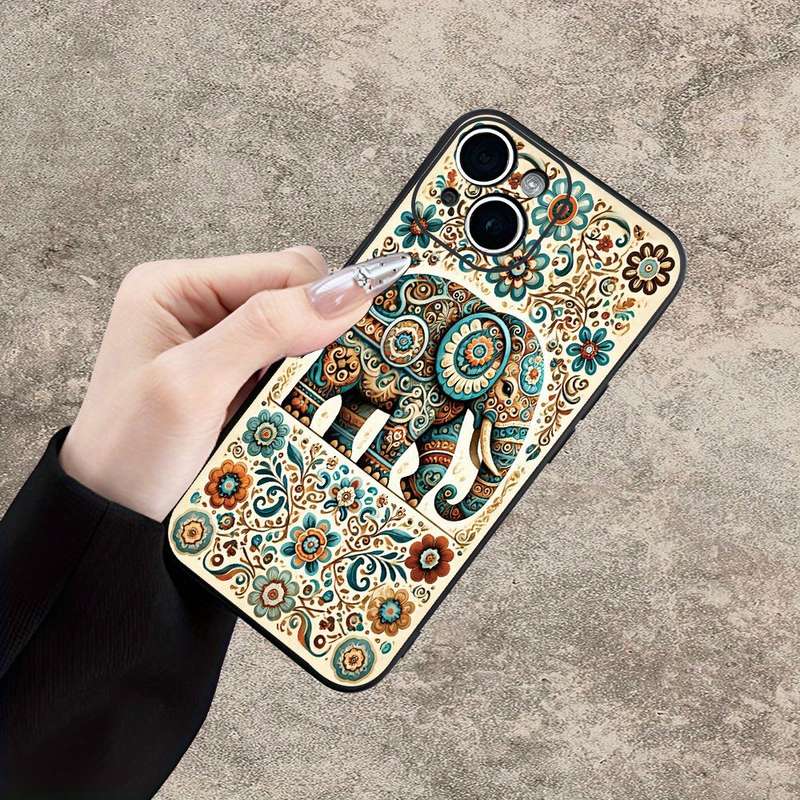 1Pc Mixed Color For iPhone 15 Plus Ethnic Elephant And Floral Phone Case