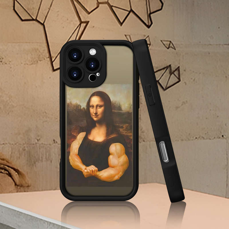 1Pc Black For iPhone 12 Muscle Mona Lisa Phone Case