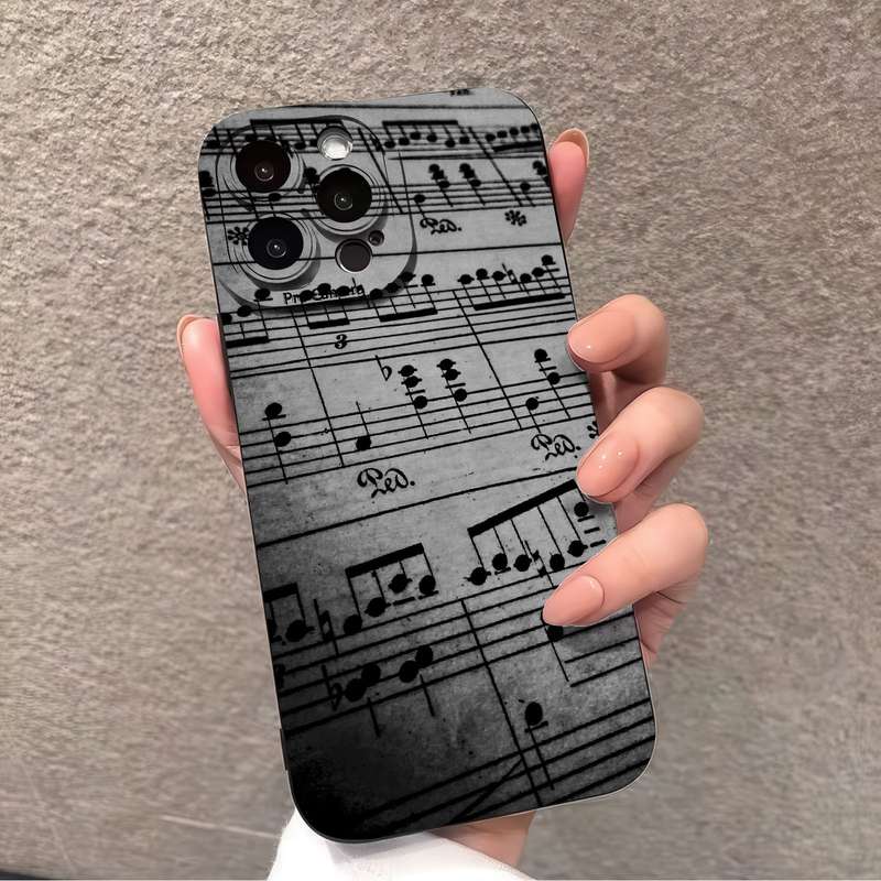 1Pc Black For iPhone 11 Pro Max Musical Note Pattern Phone Case