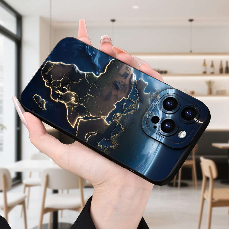 1Pc Black For iPhone 16 Plus Night View of Earth Phone Case