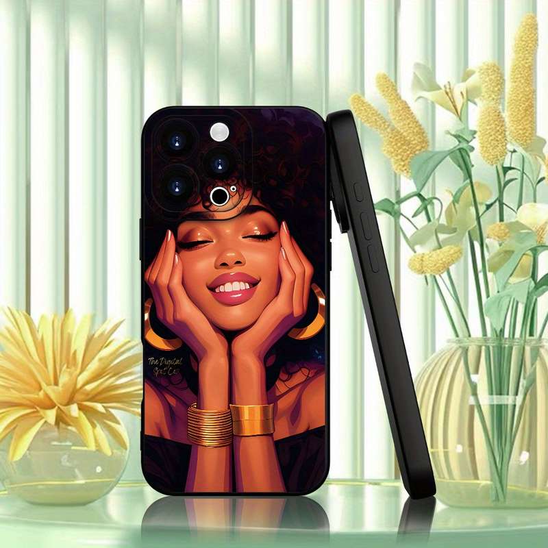 1Pc Black For iPhone XR African-Themed Girl Phone Case