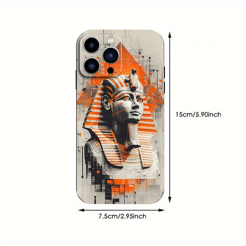 1Pc Black For iPhone 15 Pro Max Egypt Cartoon Pattern Phone Case