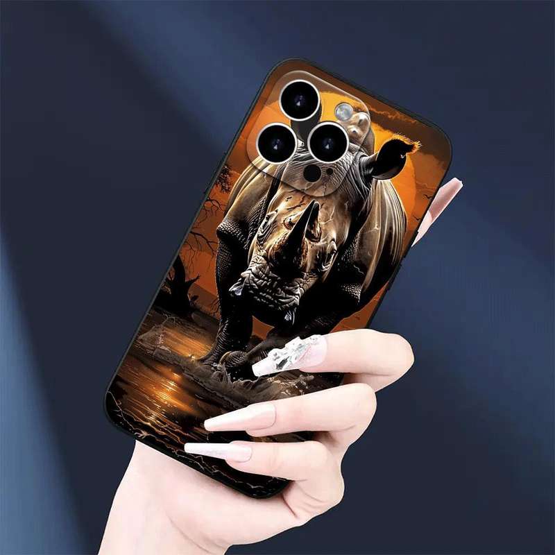1Pc Black For iPhone 15 Pro Max African Animals Phone Case