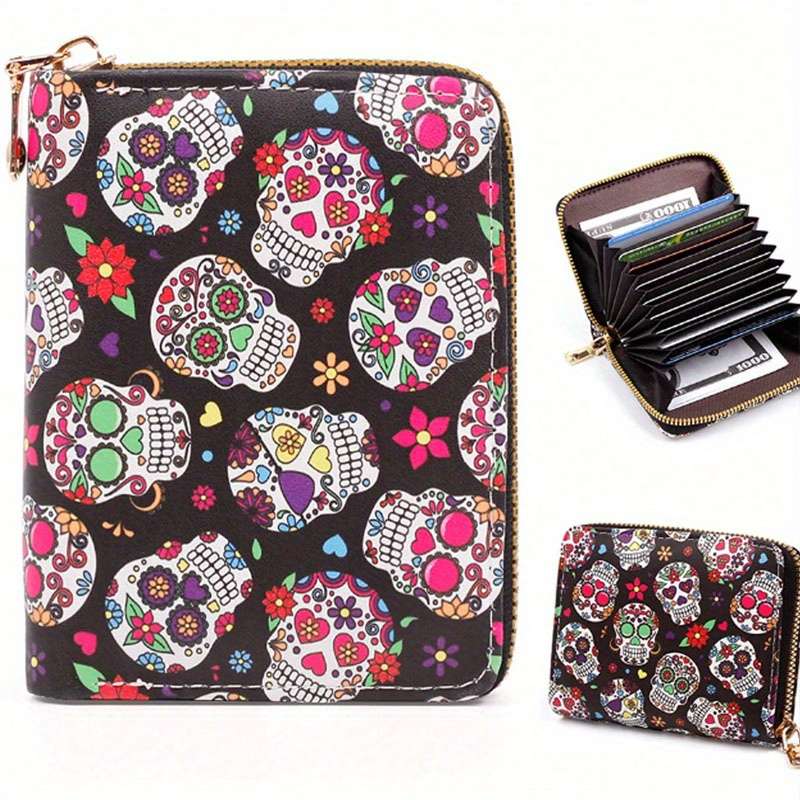 1pc High-end Retro Halloween Wallet Creative Halloween Wallet Colorful Skull Printing Multi-car